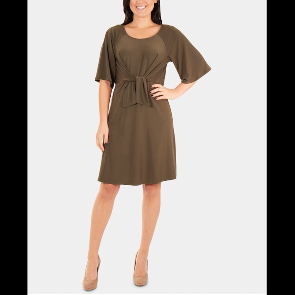 NY COLLECTION PETITE TIE FRONT FIT & FLARE DRESS
